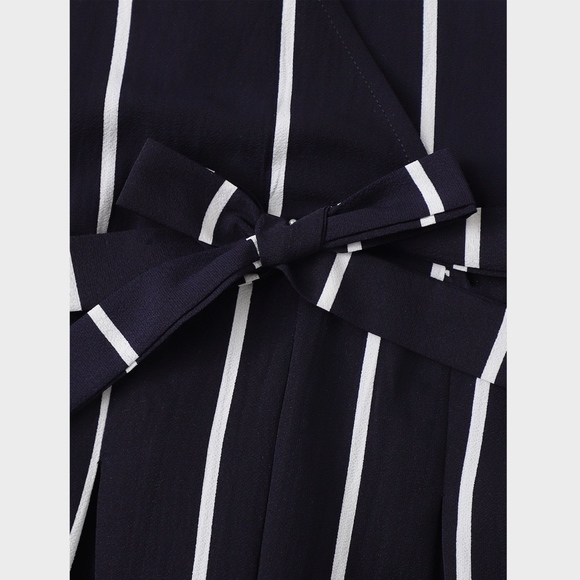 Vertical Striped Surplice V-Neck Tie Belt Romper - Picture 7 of 8